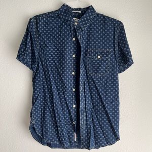 Lucky Brand, Blue Polka Dot Short Sleeve Button Up, Size: M